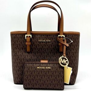 Michael Kors Jet Set Travel XS Logo Top-Zip Tote Bag & Matching Bifold Wallet